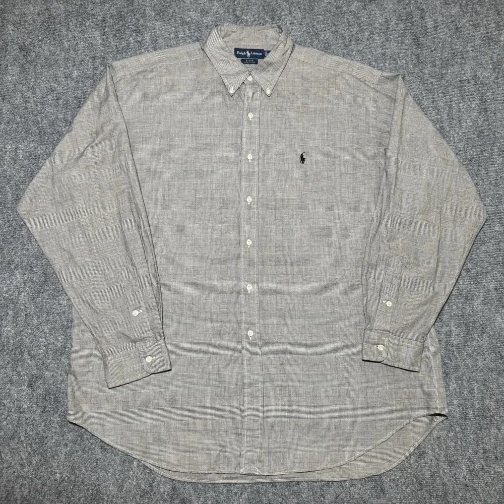 VTG Polo Ralph Lauren Blake Long Sleeve Button Down Shirt Glen Check Men XL Gray